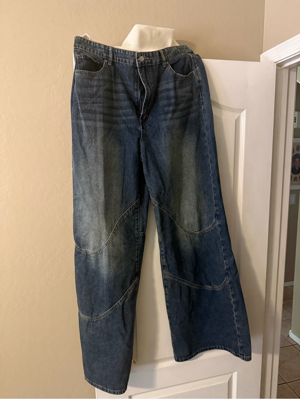 Fashion Nova Washed Blue Wide-Leg Flare Jeans